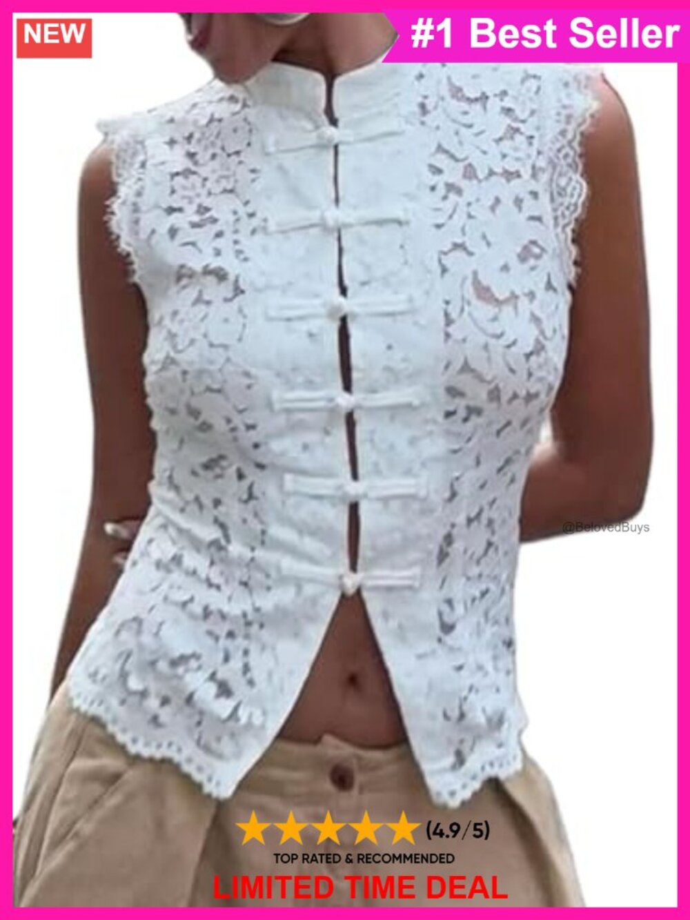Women's Floral Lace Mandarin Collar Crop Tank Top Sheer Y2K Sleeveless Going